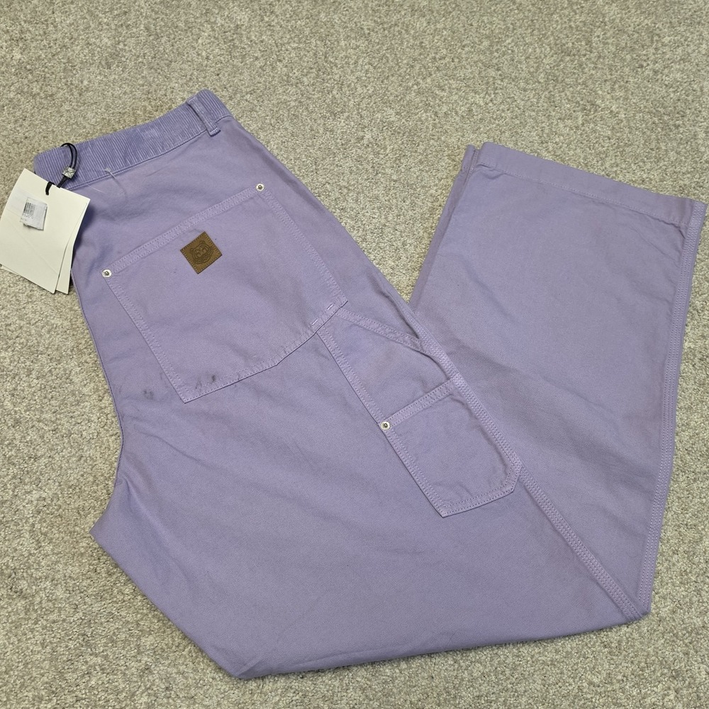 $355 KENZO Mixed Media Straight Fit Carpenter Pants in Lilac Purple Mens Size 32